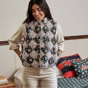 Clare V. Timothe Reversible Floral Quilted Vest with Pink Interior M/L